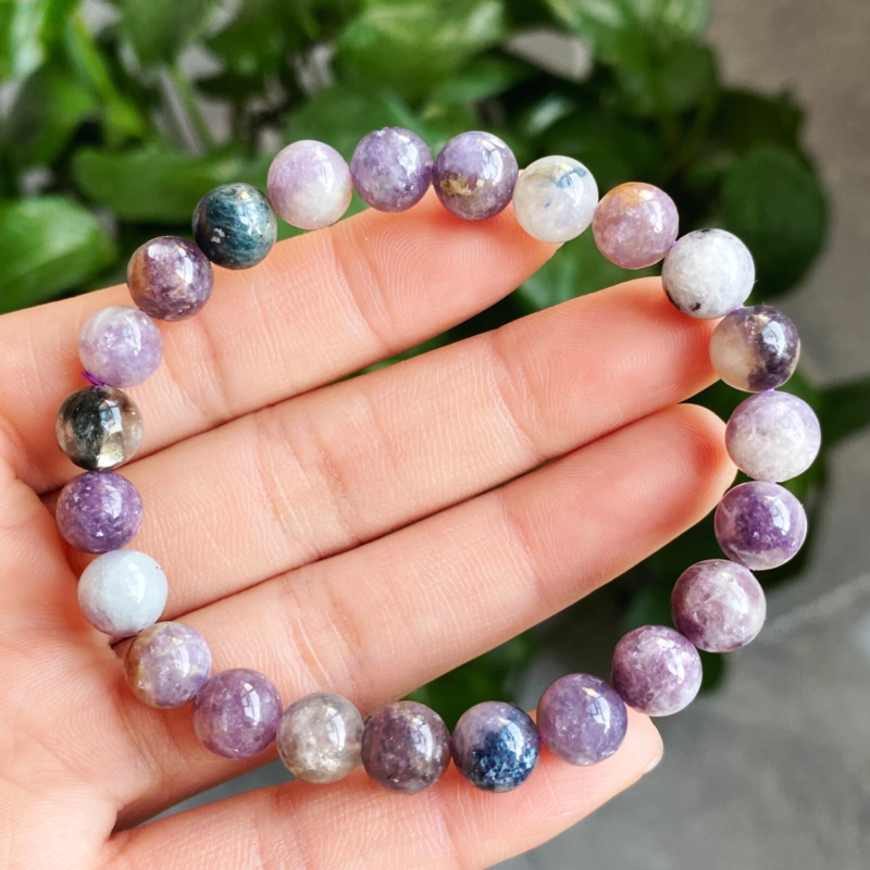8mm 2pcs Natural Purple Lepidolite Crystal Quartz Beads Bracelet AAA