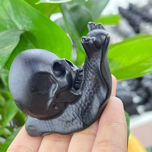 1pc Natural obsidian snail skull carved quartz crystal animal skull Reiki 2"+