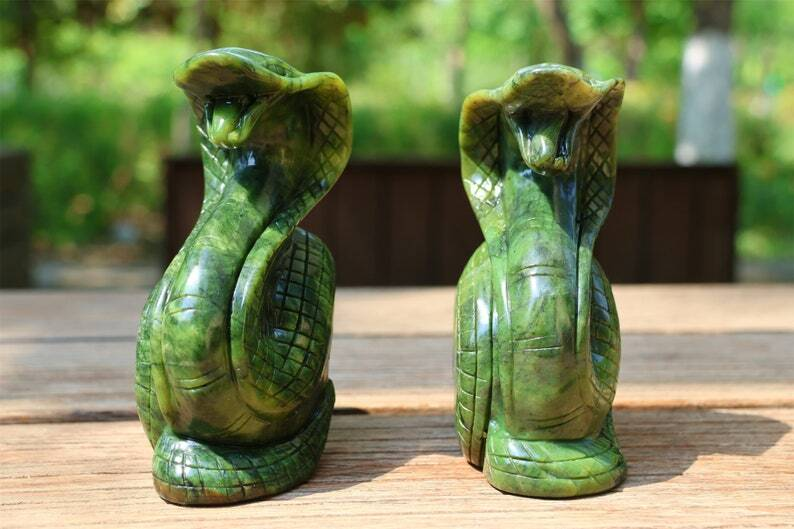 5.4" Natural Jade Carved Snake Crystal Skull Home Decor Reiki Figurine gift 1PC