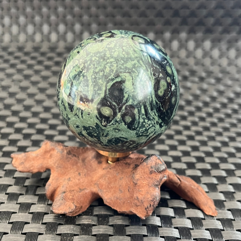 238G Natural Peacock's eye Crystal Polishing Stone ball Healing+Stand