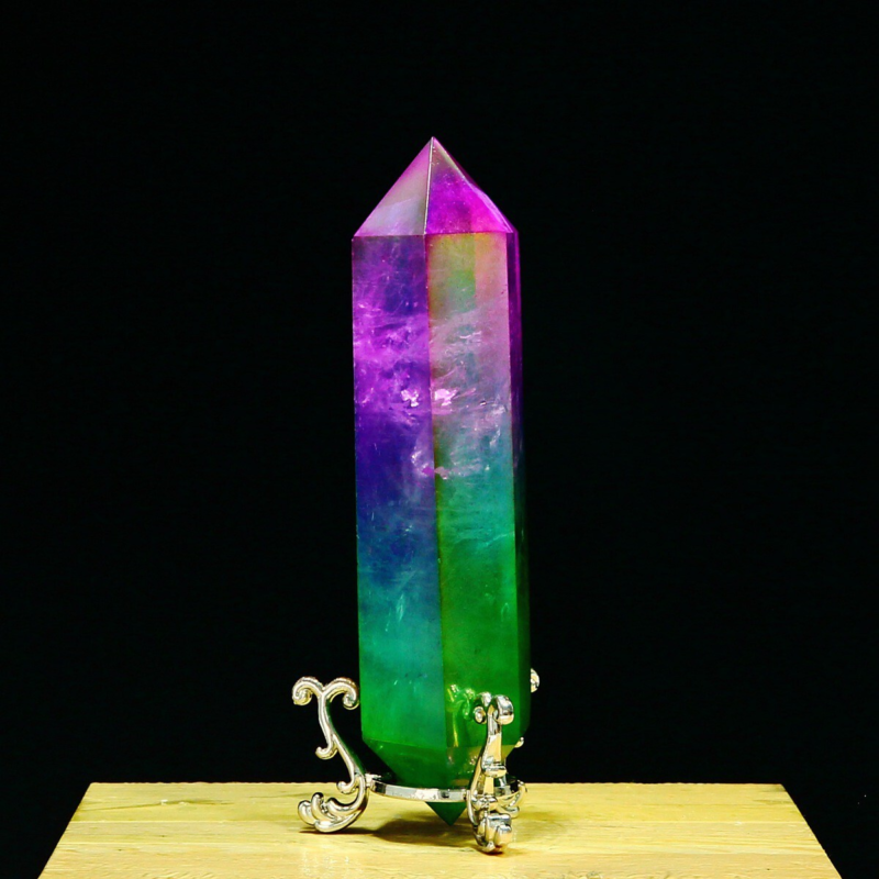 243g Natural Crystal Electroplated Rainbow Quartz Tower Double Wand Point Reiki