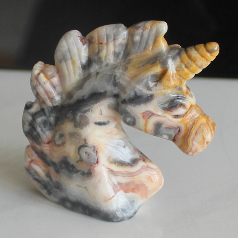 HLbshi Hand Carved Mixed Gemstone quartz crystal Unicorn animal Figurine Carving