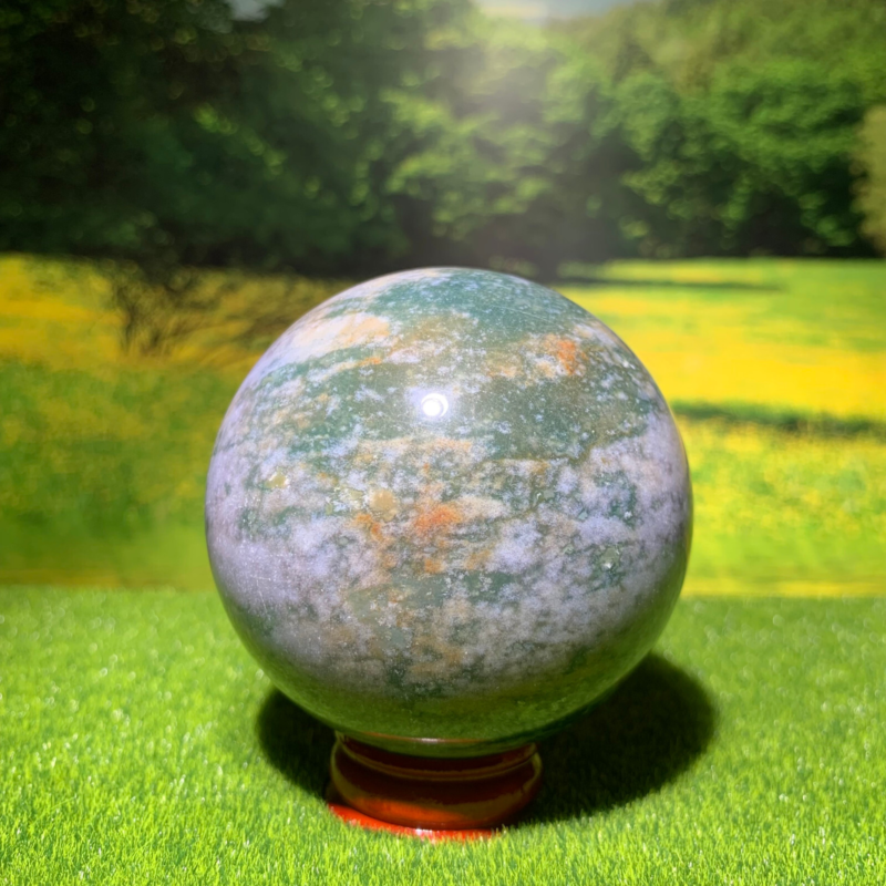 372GNatural Marine Jasper Quartz Ball Crystal Ball Mineral Specimen Restoration