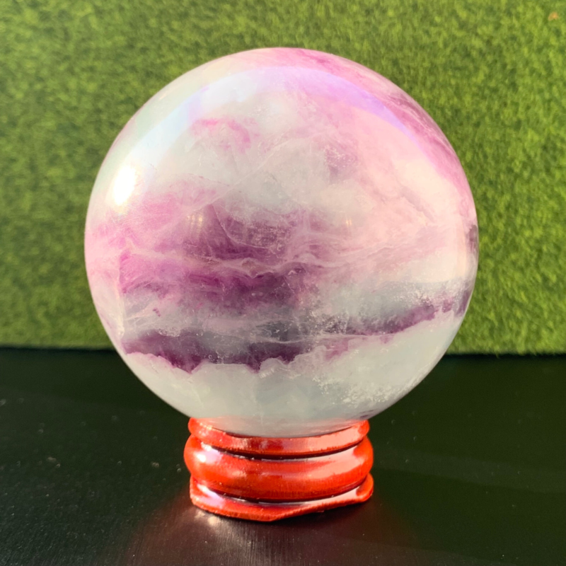 336G Natural Fluorite ball Colorful Quartz Crystal Gemstone Healing + Stand