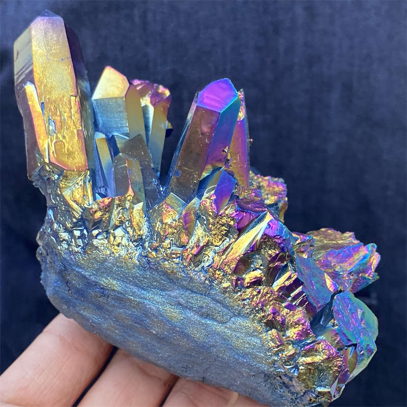 380g Electroplate Rainbow cluster quartz crystal mineral specimen reiki healing