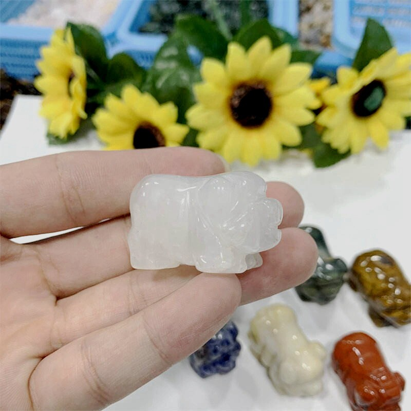 Natural Quartz Crystal Skull Carved Pig Healing Stone Wild Boar Piggy Animal Gem