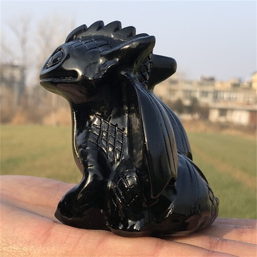 300g Natural Carved obsidian Toothless Figurines Reiki Quartz Crystal Skull Deco
