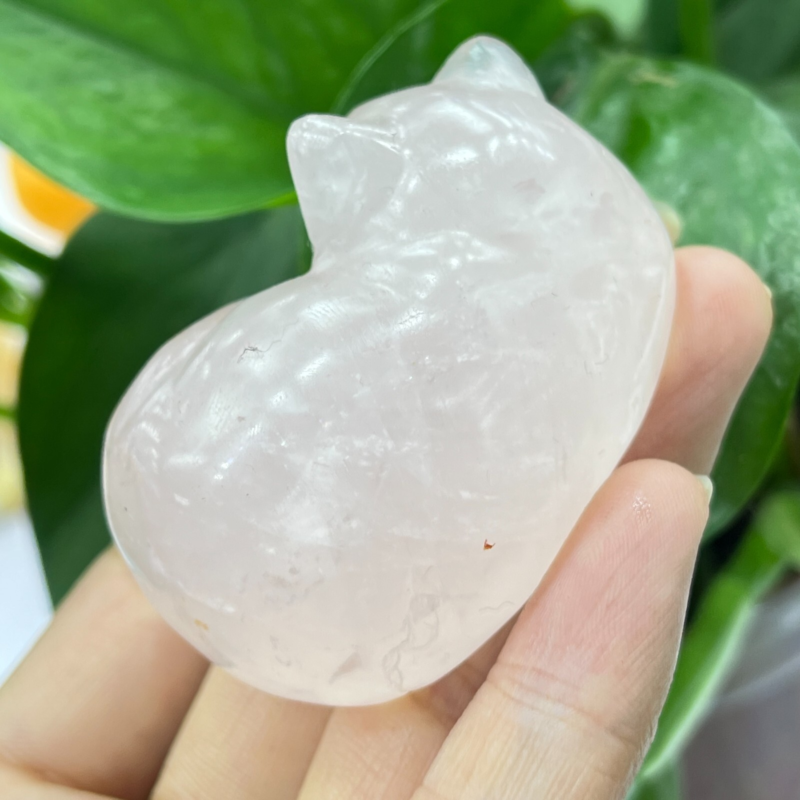 1pc Natural pink rose quartz cat carved quartz crystal animal skull Reiki 2"