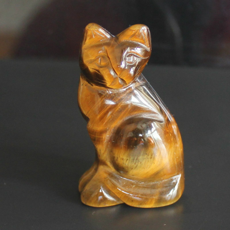 Carved mixed gemstone quartz crystal cat figurine animal carving home decor 2''