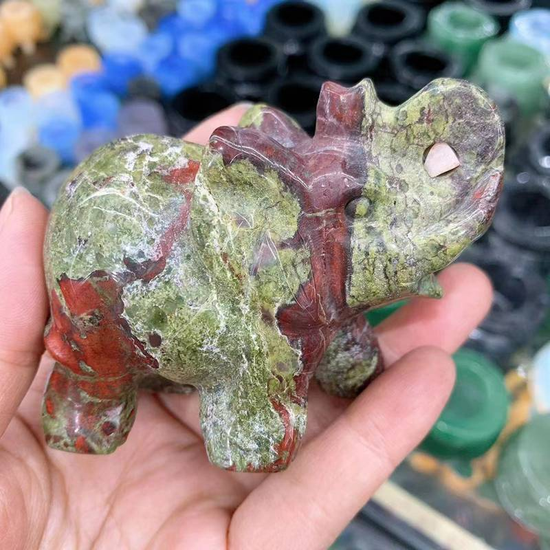 Natural Quartz Baby Elephant Stone Crystal Healing Carved Gemstone Animal Decor