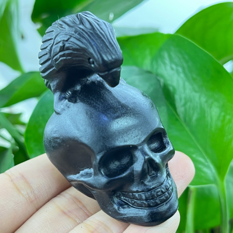 1pc Natural obsidian Crow handcarved quartz crystal bird animal skull Reiki 2"