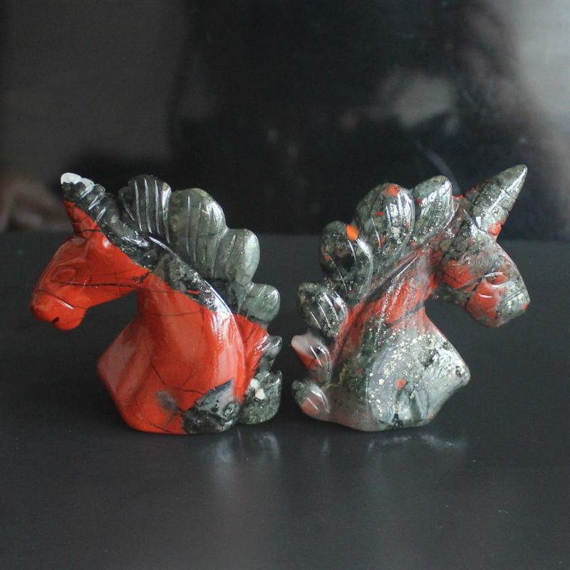 HLbshi Hand Carved Mixed Gemstone quartz crystal Unicorn animal Figurine Carving