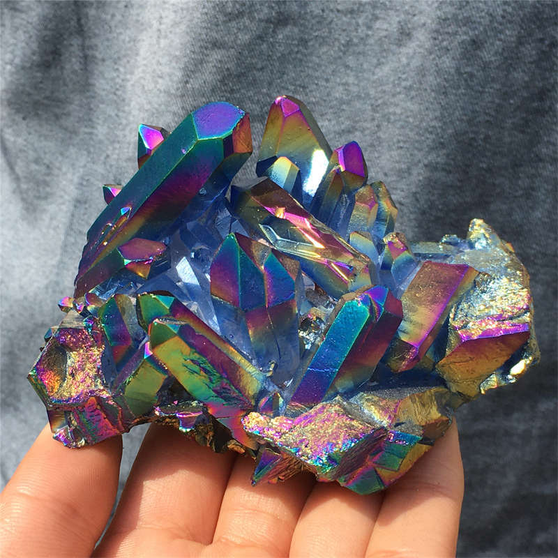 250g Electroplate Rainbow cluster quartz crystal mineral specimen reiki healing