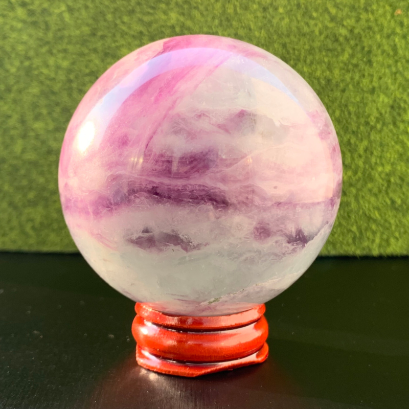 336G Natural Fluorite ball Colorful Quartz Crystal Gemstone Healing + Stand