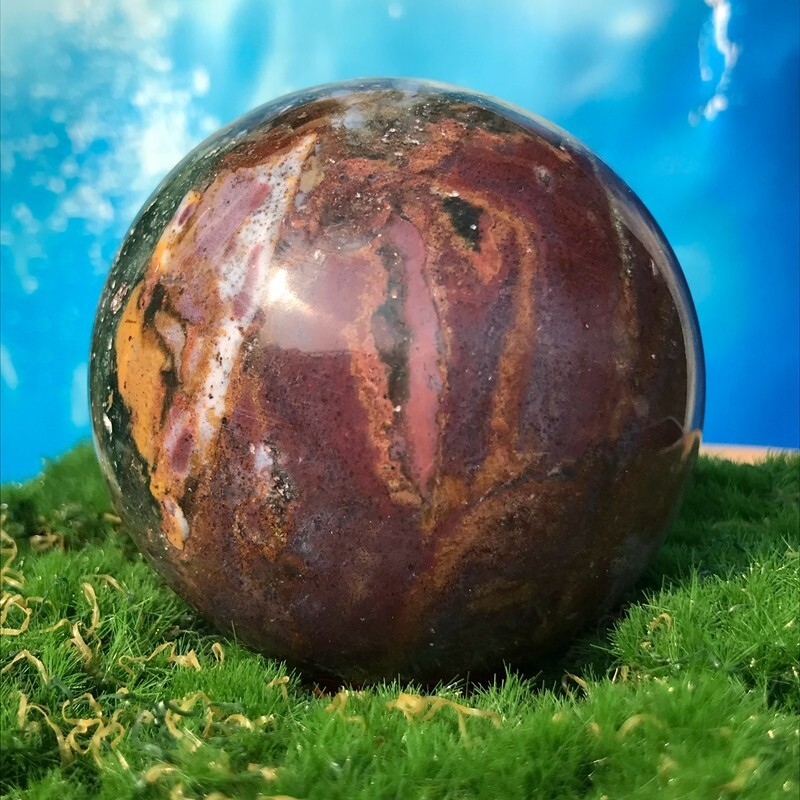 358G Rare Natural Ocean Jasper Quartz Ball Crystal Ball Sample Repair