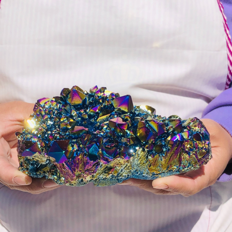 2.66LB Color Flame Aura Electroplate Quartz Crystal Specimen Healing point 462