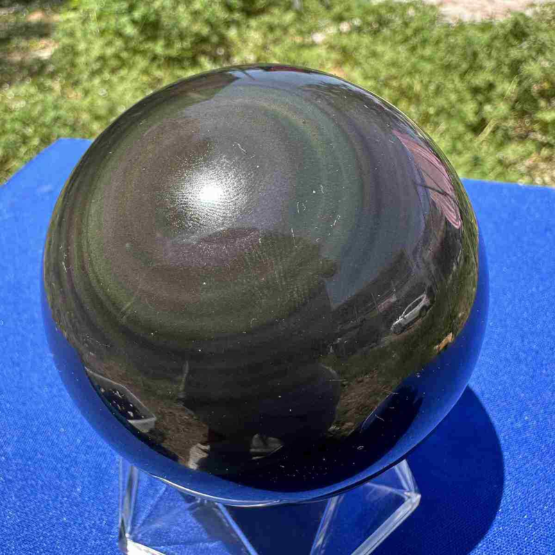 520g natural rainbow obsidian sphere cat's eye quartz crystal ball healing