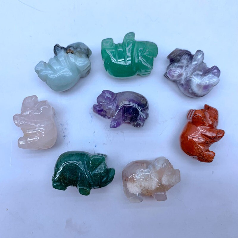 Natural Crystal Pig Animal Carved Cute Piglet Quartz Gemstone Piggy Healing Gift