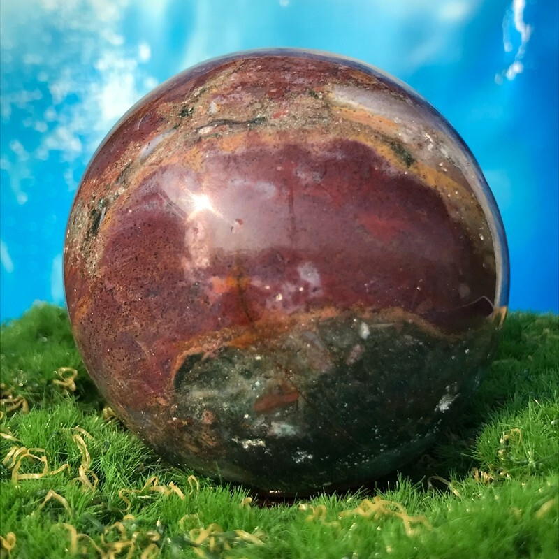 358G Rare Natural Ocean Jasper Quartz Ball Crystal Ball Sample Repair