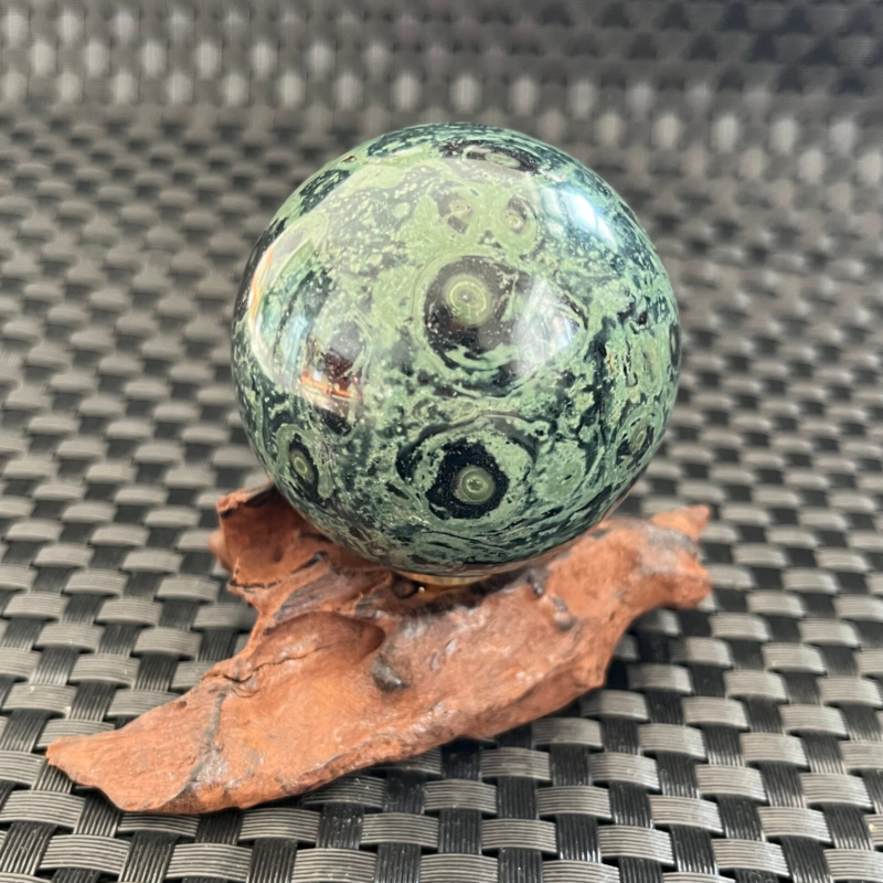 238G Natural Peacock's eye Crystal Polishing Stone ball Healing+Stand