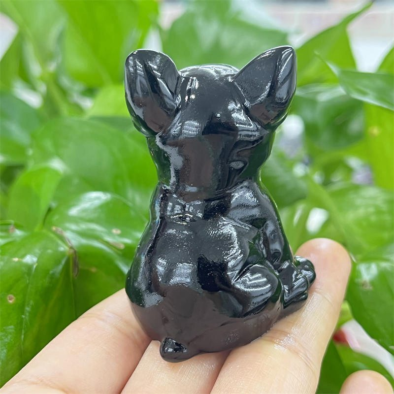 3cm Natural Quartz Crystal Carved Rough Stone French Bulldog Energy Animal Decor