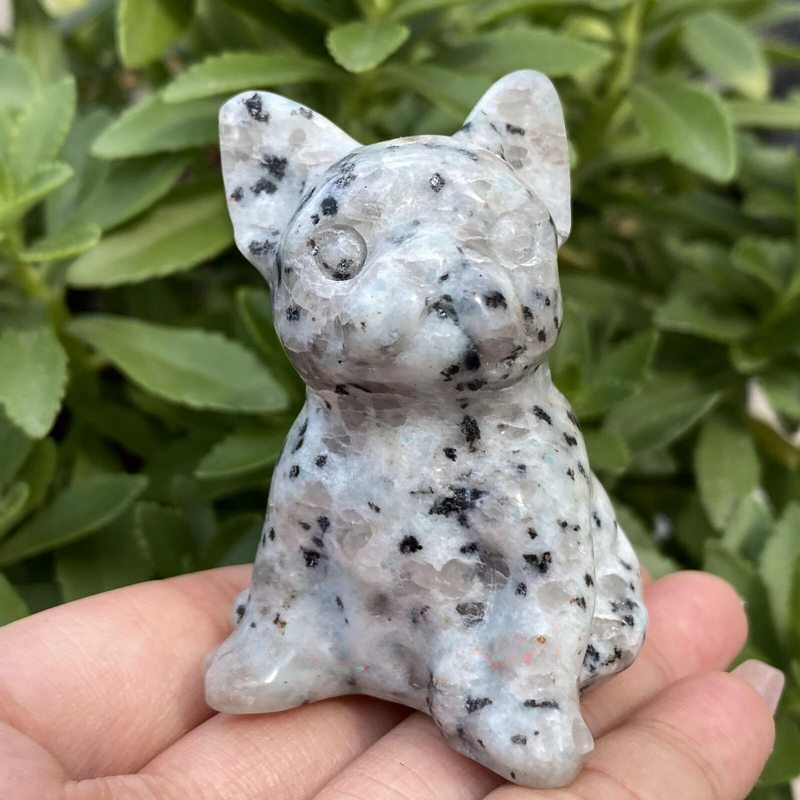 Natural Quartz Crystal Carved Rough Stone French Bulldog Healing Animal Decor