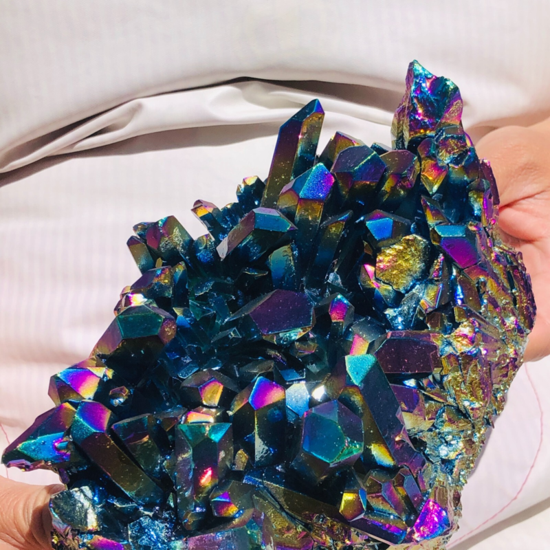 3.67LB Color Flame Aura Electroplate Quartz Crystal Specimen Healing point 474