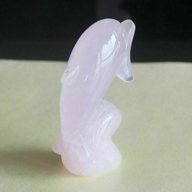 2'' Carved mixed gemstone crystal rose quartz opalite dolphin animal figurine