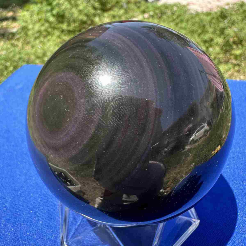 520g natural rainbow obsidian sphere cat's eye quartz crystal ball healing
