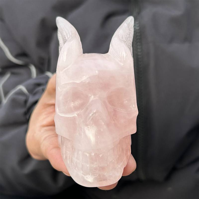 0.3kg Natural rose quartz skull carved Quartz Crystal skull Energy Healing