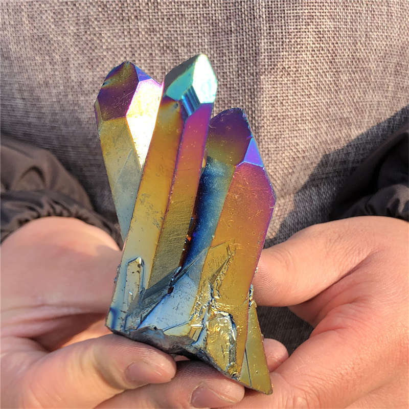 210g Electroplate Rainbow cluster quartz crystal mineral specimen reiki healing