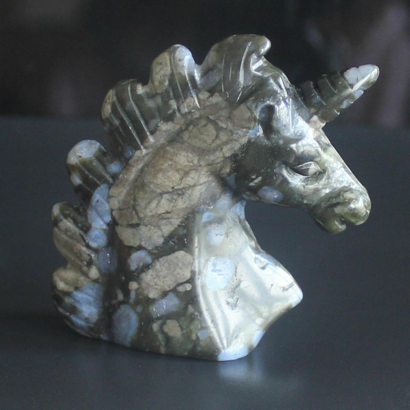 HLbshi Hand Carved Mixed Gemstone quartz crystal Unicorn animal Figurine Carving