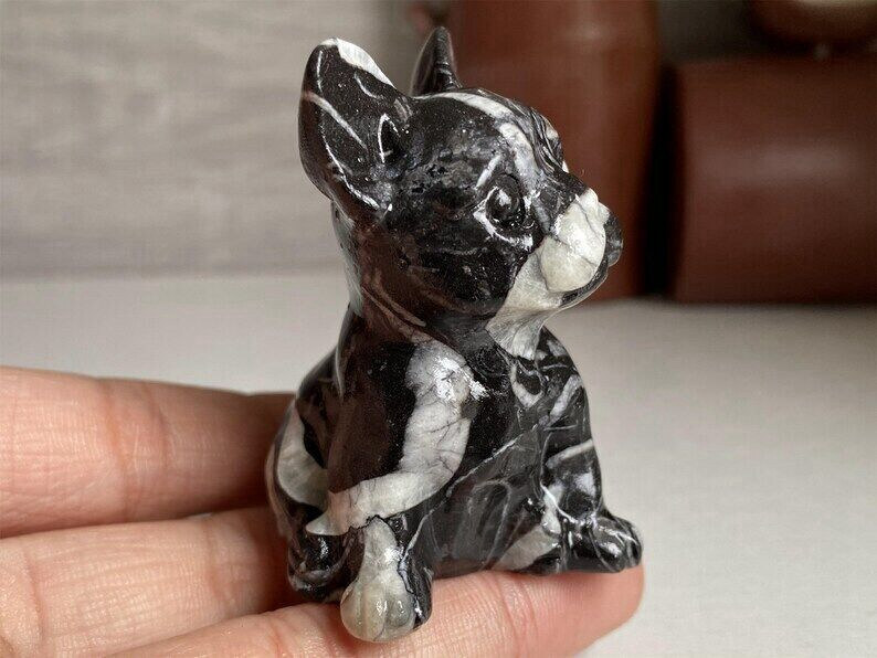 3cm Natural Quartz Crystal Carved Rough Stone French Bulldog Energy Animal Decor