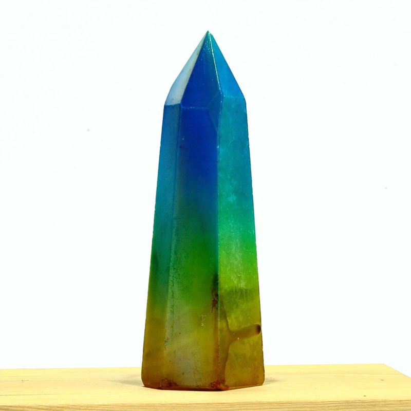 237g Electroplated Natural Crystal Quartz Tower Crystal Point rainbow Healing