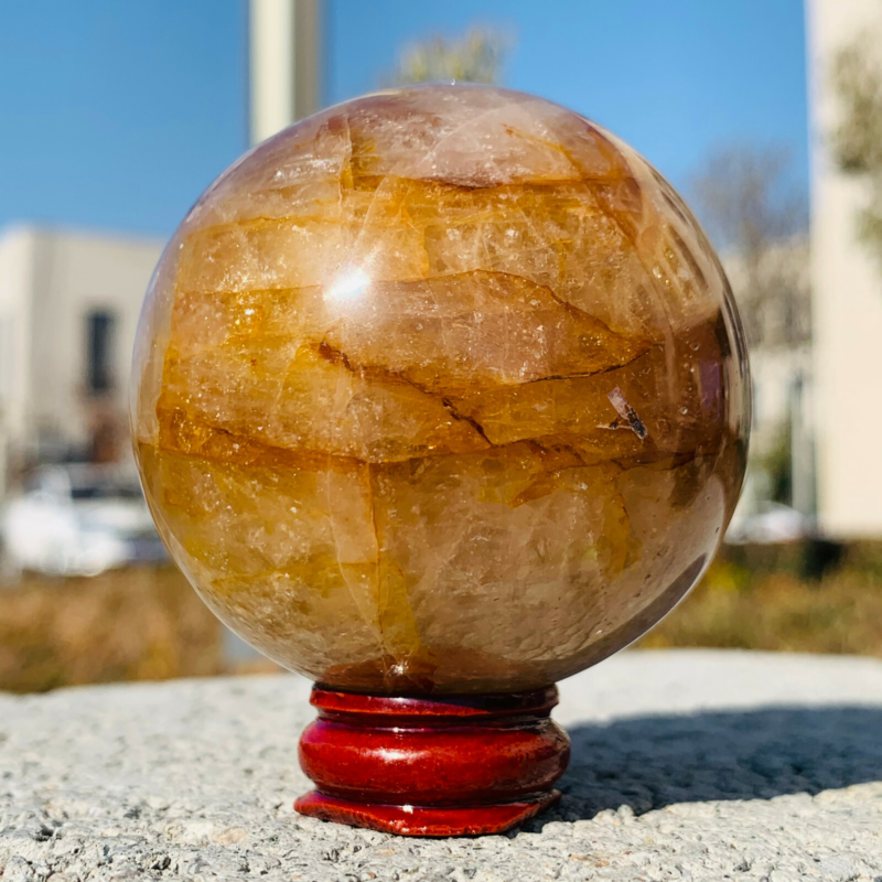270g Natural Yellow Gum Flower Ball Crystal Sphere Quartz Healing
