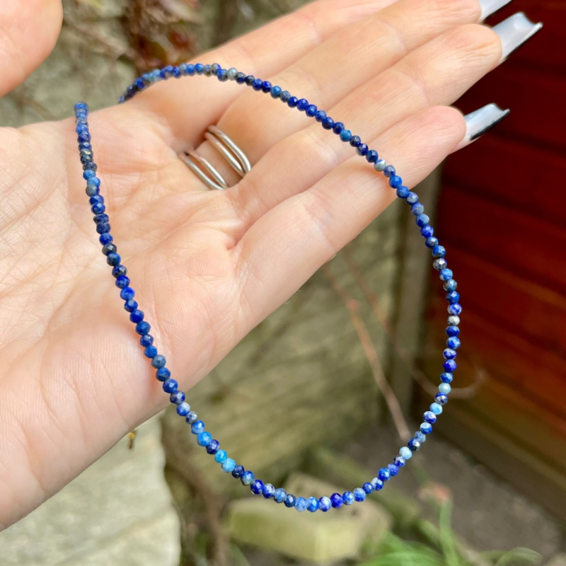 Lapis Lazuli Choker Necklace Minimalist 3mm Beads Crystal Healing Jewellery 18"