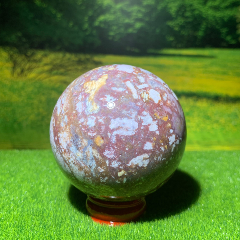 348G Natural Ocean Jasper Quartz Ball Crystal Sphere Mineral Specimen Healing