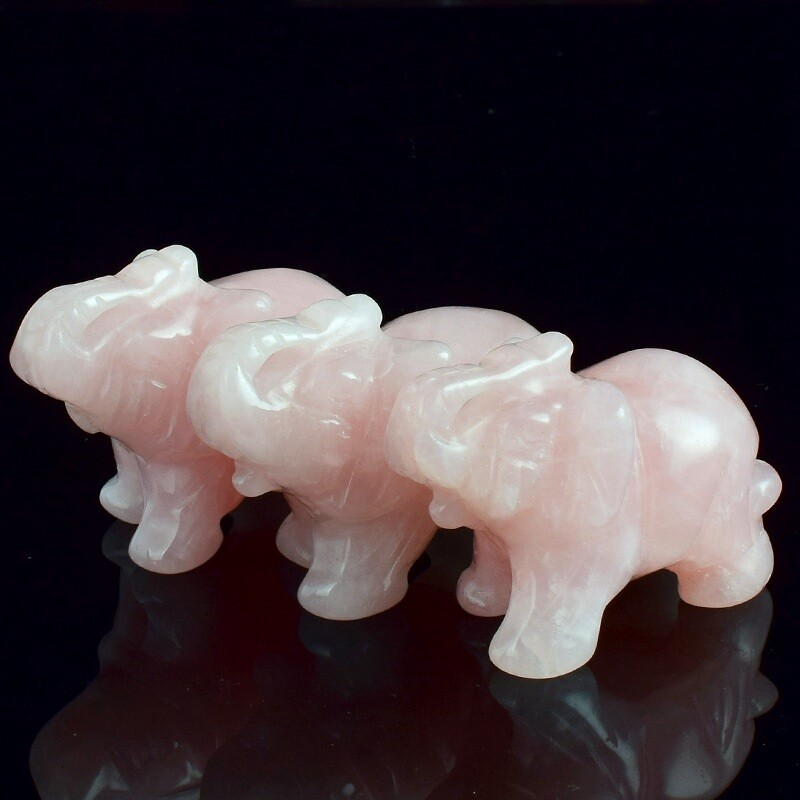 Natural Quartz Baby Elephant Stone Crystal Healing Carved Gemstone Animal Decor