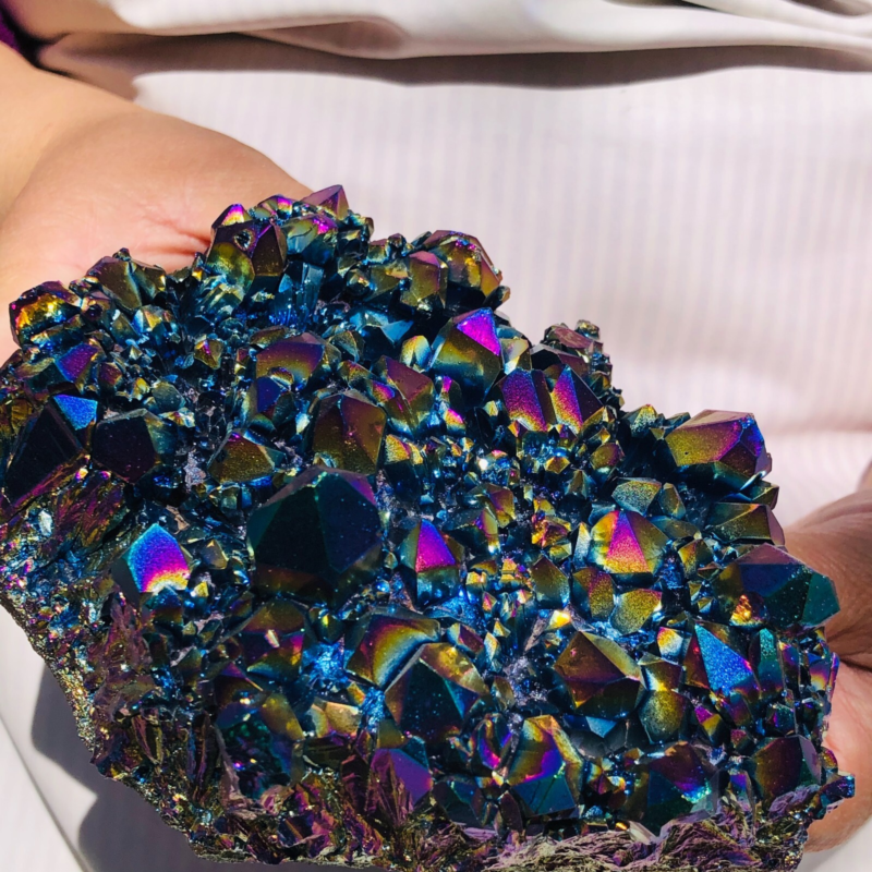 2.31LB Color Flame Aura Electroplate Quartz Crystal Specimen Healing point 477