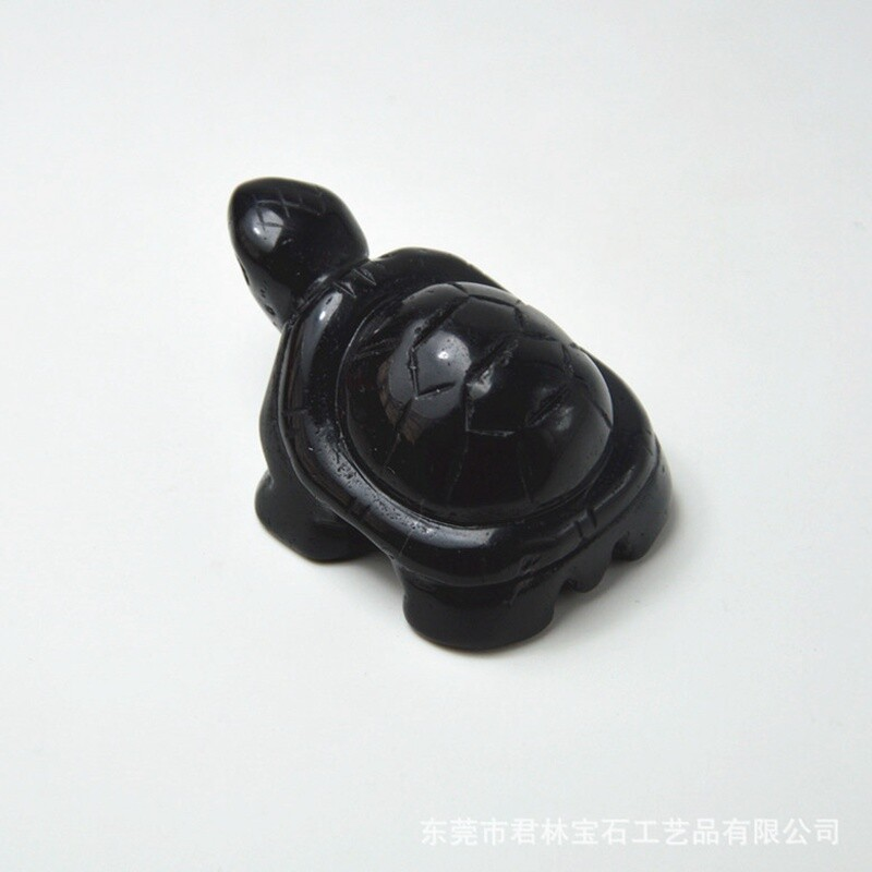 Natural Obsidian Quartz Carved Longevity Tortoise Crystal Animal Turtle Ornament
