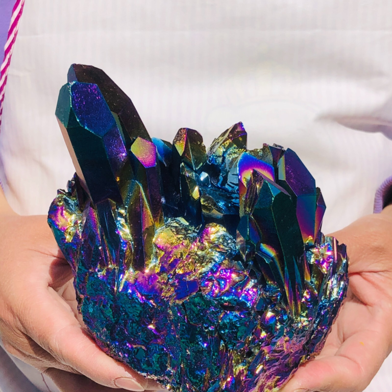 3.1LB Color Flame Aura Electroplate Quartz Crystal Specimen Healing point 452