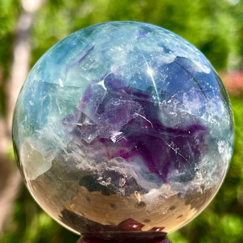 393G Rare natural snowflake feather fluorite crystal ball therapeutic ball