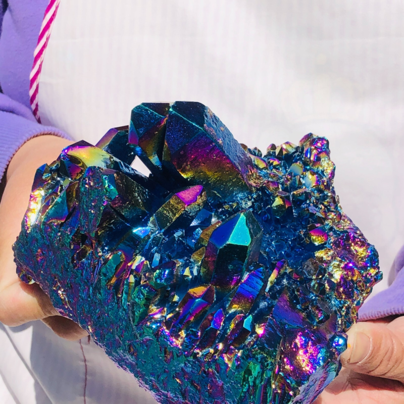 3.58LB Color Flame Aura Electroplate Quartz Crystal Specimen Healing point 453