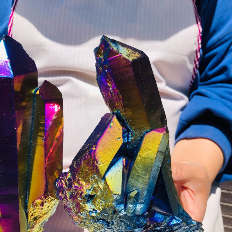 2pieces4.18LB Color Flame Electroplate Quartz Crystal Specimen Healing point 484