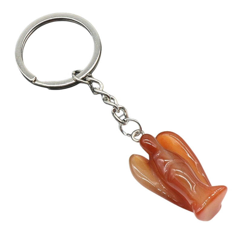 3PCS Healing Energy Gemstone Angel Key Fob Decorative Keychain for Women Men