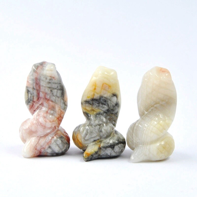 Natural Quartz Crystal Carved Snake Viper Healing Stone Cobra Animal Decor Reiki
