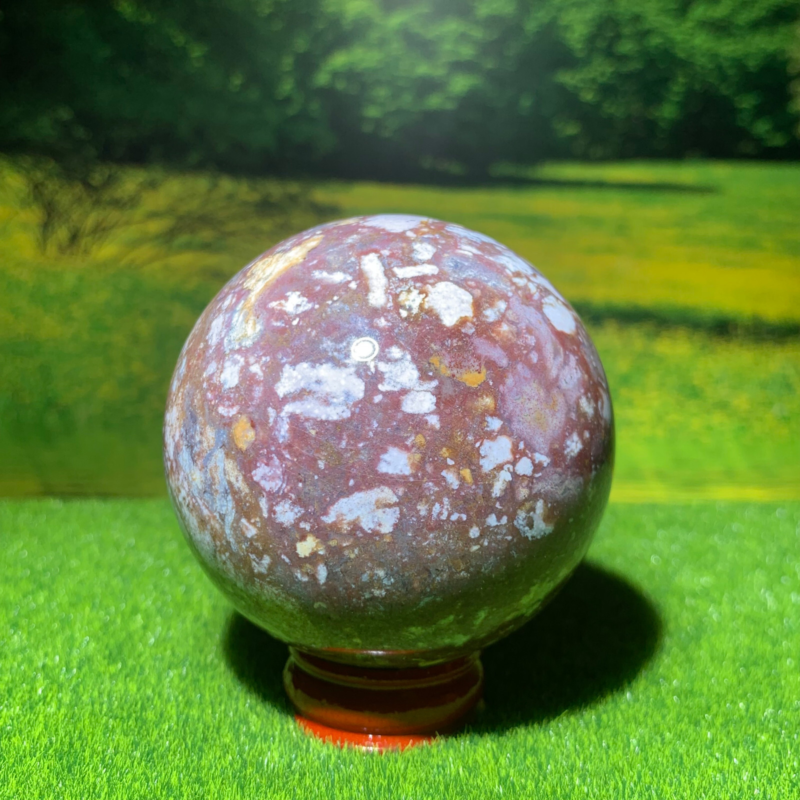 348G Natural Ocean Jasper Quartz Ball Crystal Sphere Mineral Specimen Healing