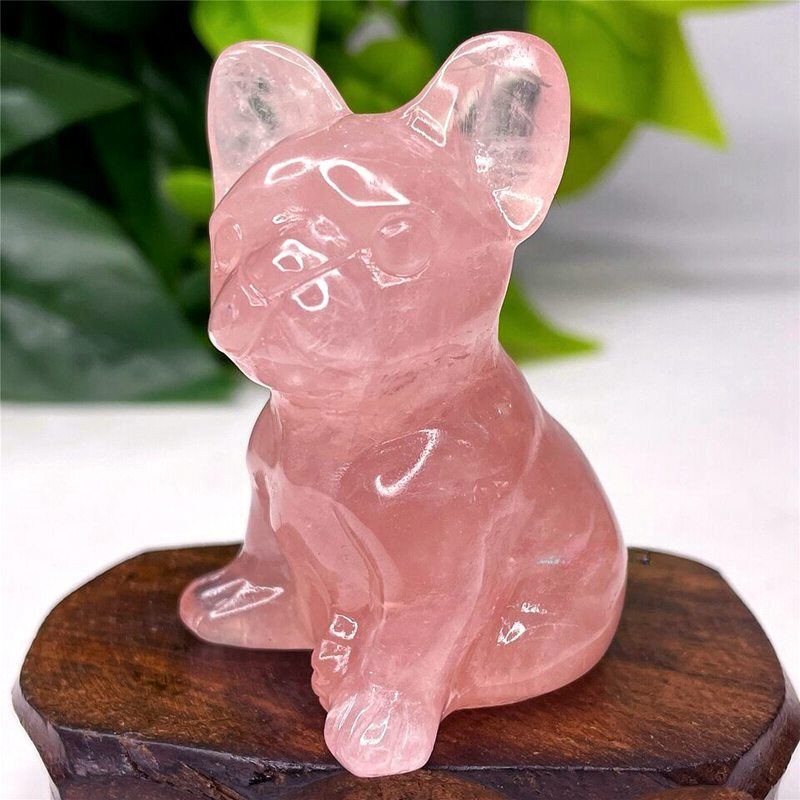 3cm Natural Quartz Crystal Carved Rough Stone French Bulldog Energy Animal Decor