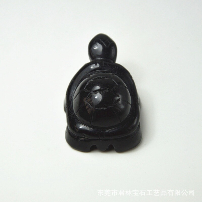 Natural Obsidian Quartz Carved Longevity Tortoise Crystal Animal Turtle Ornament