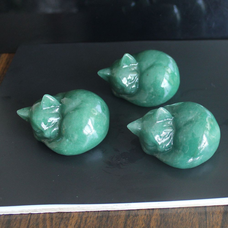 Carved crystal gemstone crystal sleeping cat figurine animal statue decor 2''